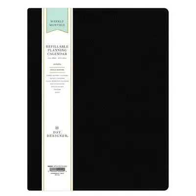 Day Designer 2023-24 Academic Refillable Planner Faux Leather Hard Cover 8.5"x11" Weekly/Monthly Wirebound Black