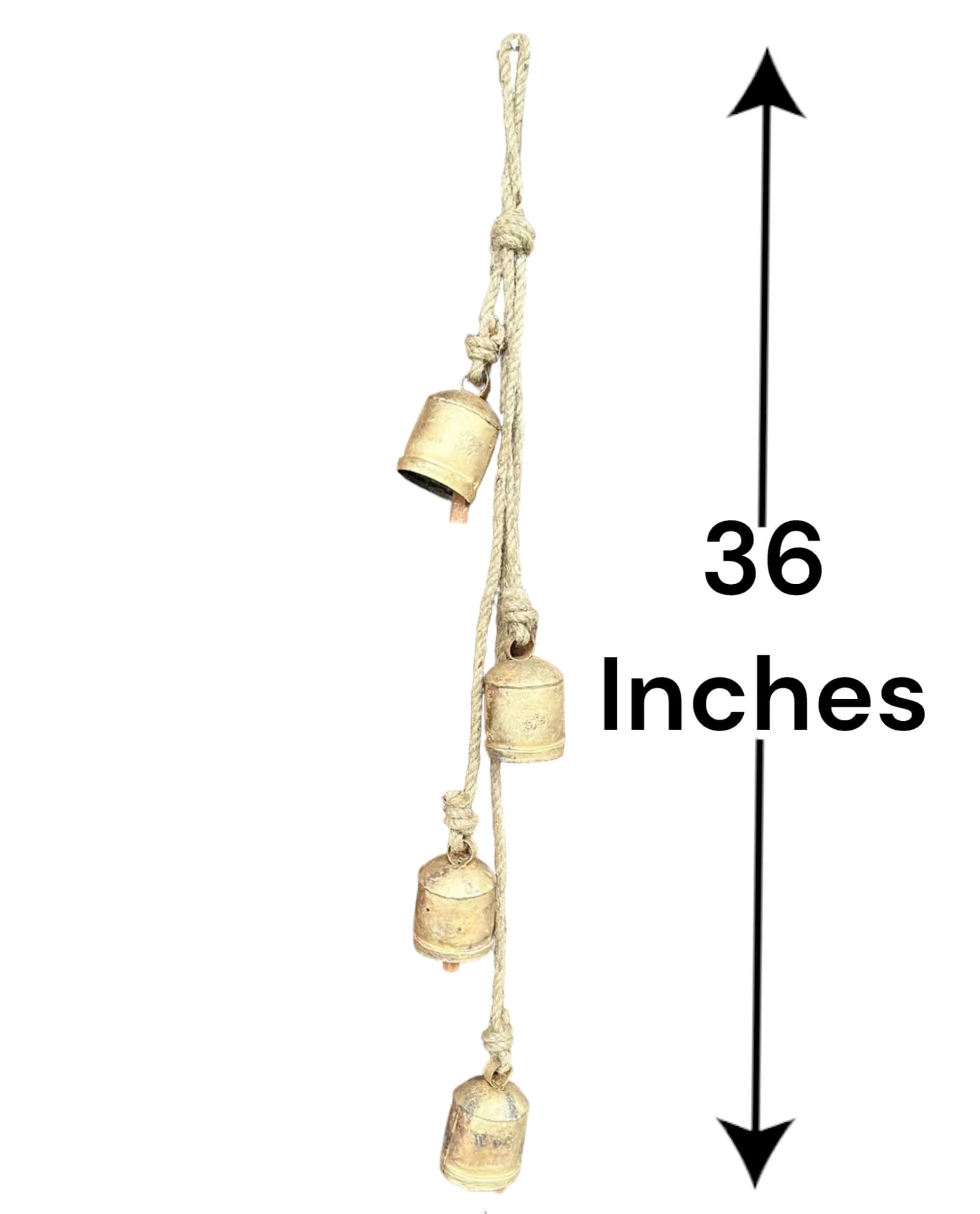 Decorative 4 Harmony Rustic Cluster Bells Garden Relaxing Tranquil Garden Wind Chimes, Country Style Cow Bells Antique Gold Finish Wall Hanging 76 cm Height