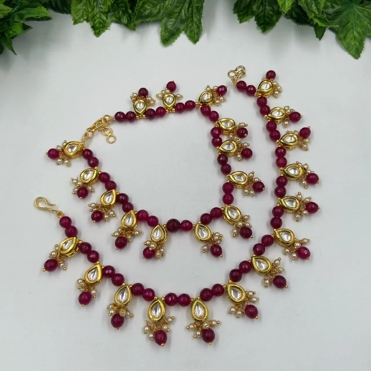 Designer Kundan And Beads Ruby Red Payal Anklet For Ladies By Gehna Shop