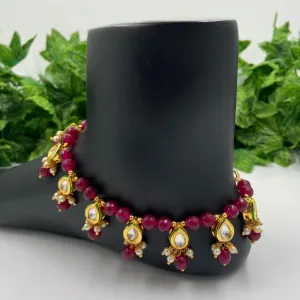 Designer Kundan And Beads Ruby Red Payal Anklet For Ladies By Gehna Shop