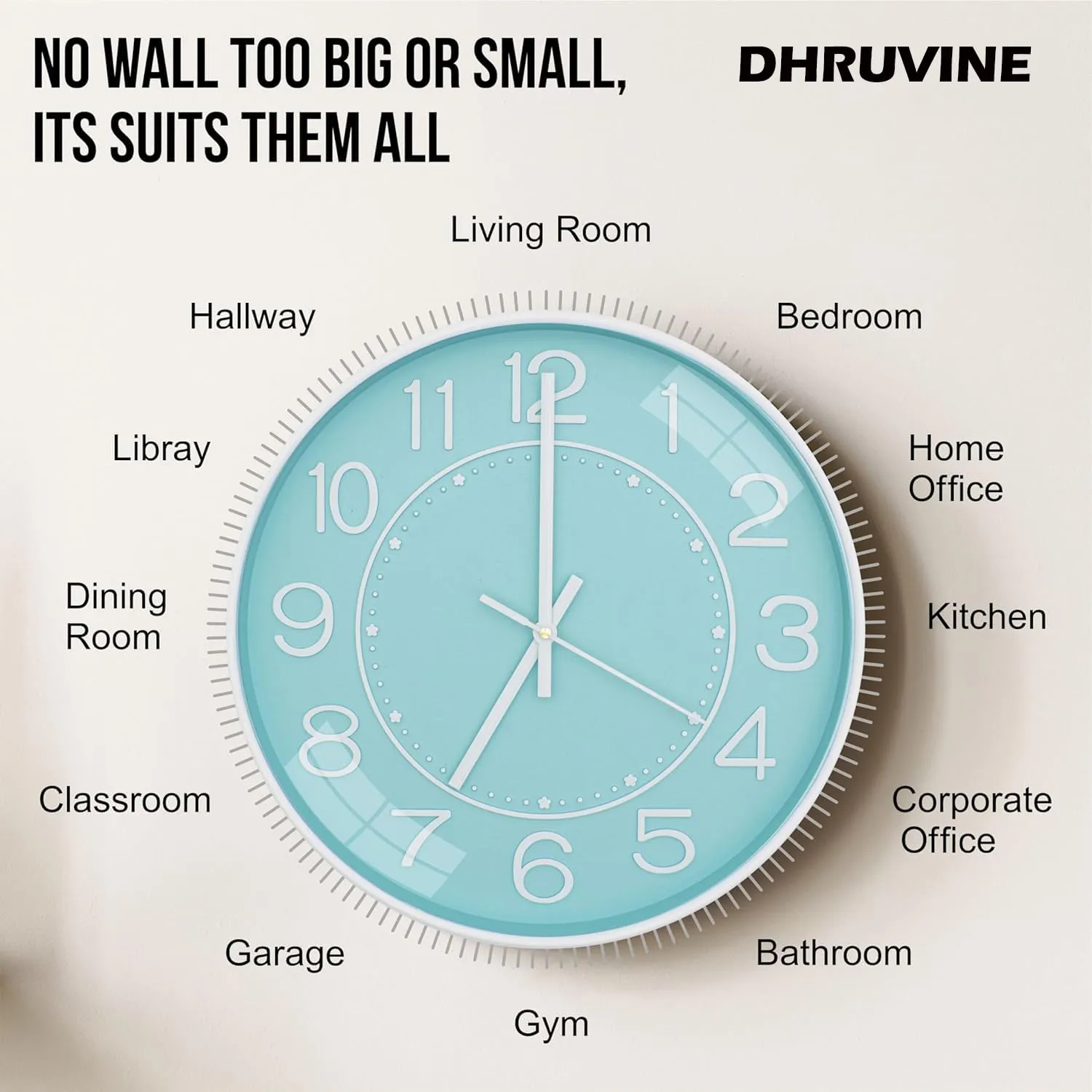 DHRUVINE Wall Clock 12" Silent Quartz Decorative Latest Wall Clock Non-Ticking Classic Clock Battery Operated Round Easy to Read for Home/Kitchen/Bedroom/Office/School. (Sky Blue)