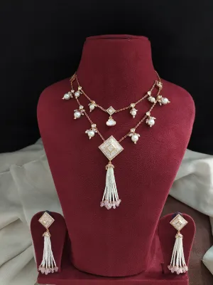 Double-Layer Kundan Modern Necklace Set with Meenakari