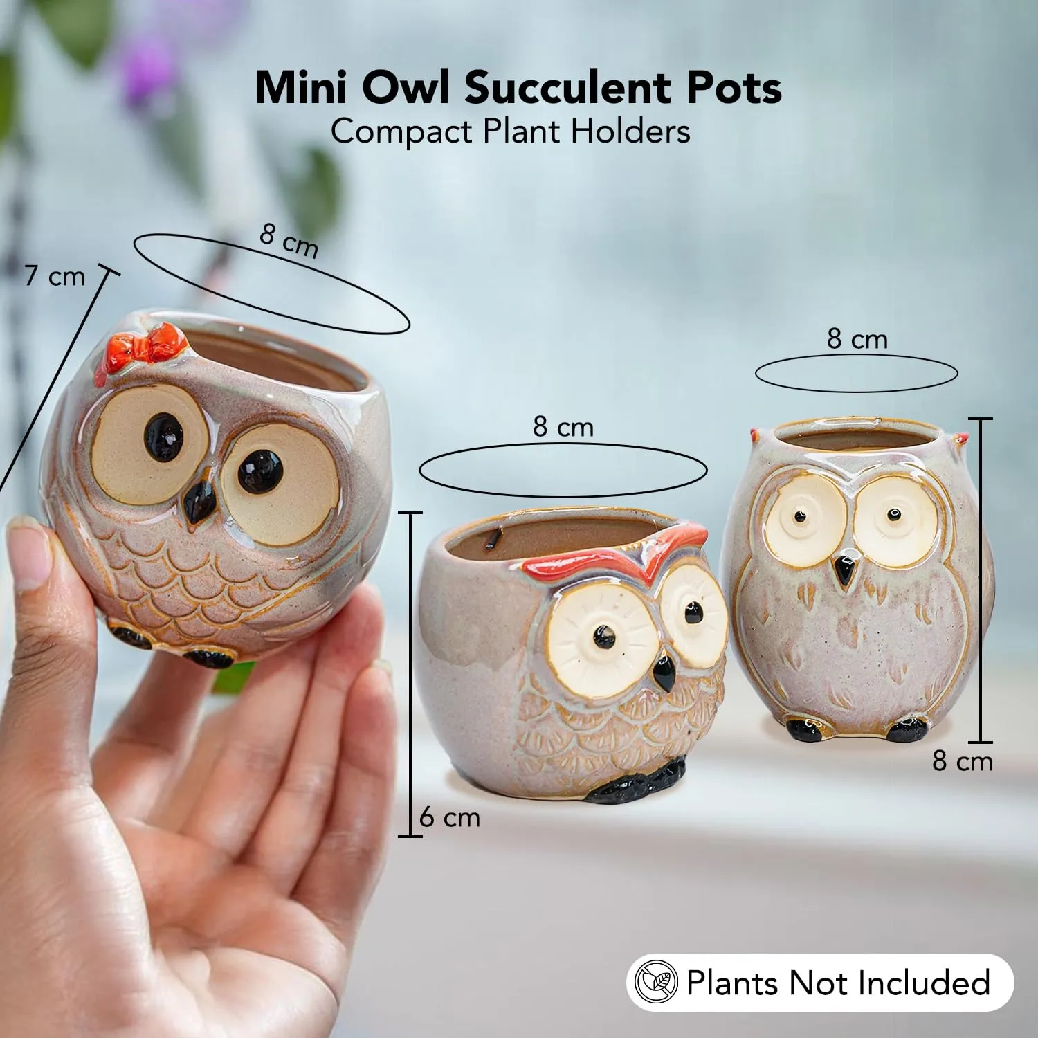 Ekhasa Owl Small Ceramic Pots for Plants with Drainage Hole | Planters Pot for Home Decor, Living Room Decorative Items & Balcony | Succulent Planter for Office Desk (Plants Not Included, Set of 3)