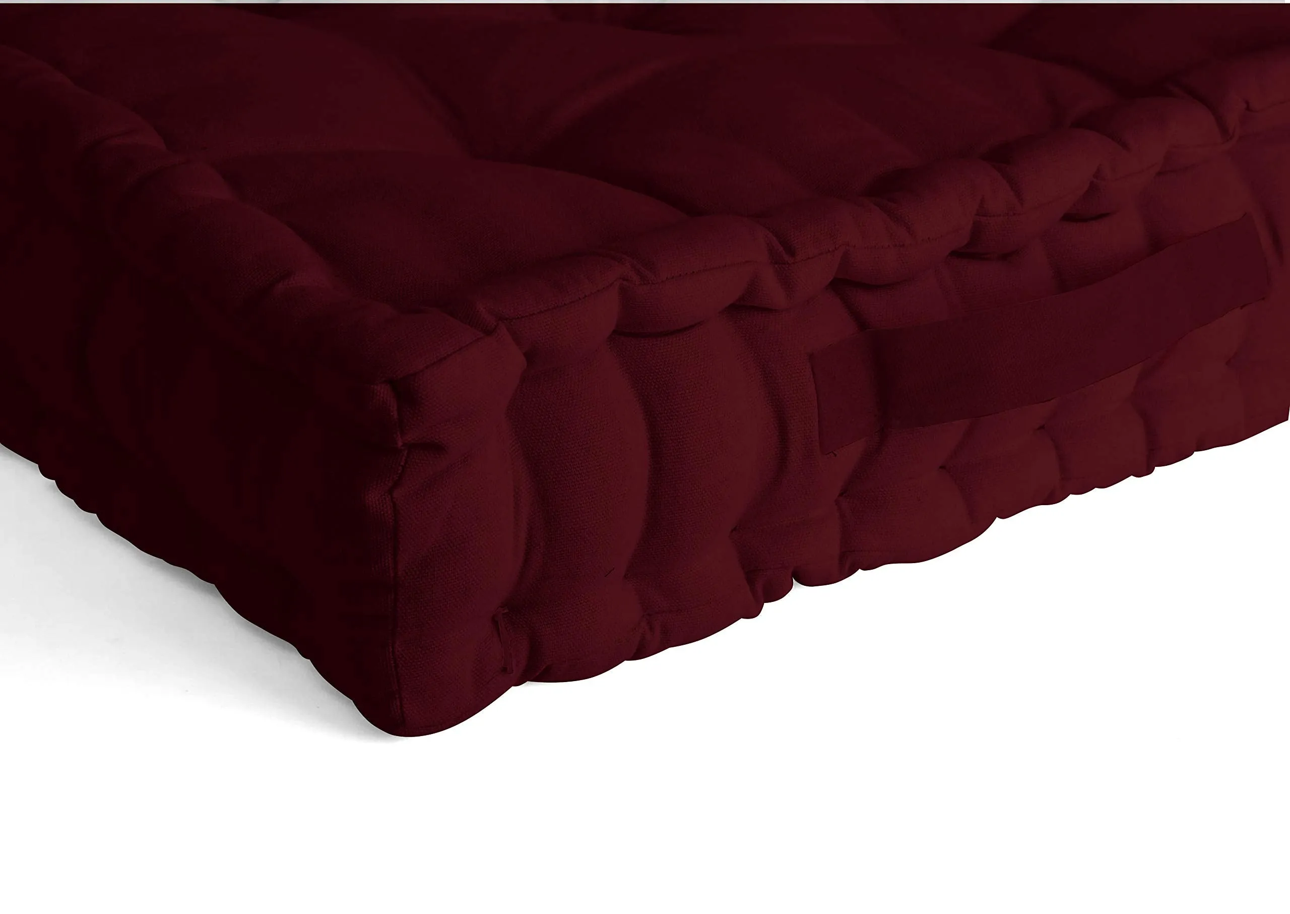 Encasa Homes Square Floor Cushions 40x40x8 cm - Rich Maroon - Solid Dyed Canvas with Micro-Fiber Filling Large Size for Seating Meditation Yoga Pooja Guests Living Room Bedroom