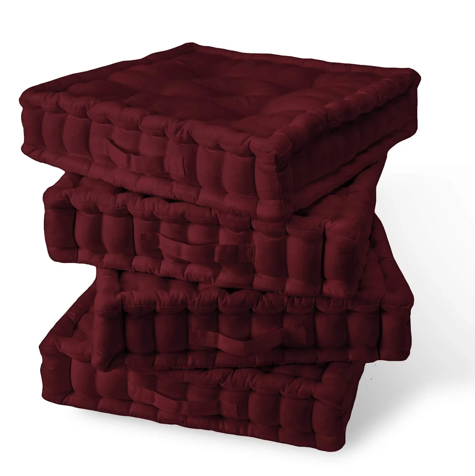 Encasa Homes Square Floor Cushions 40x40x8 cm - Rich Maroon - Solid Dyed Canvas with Micro-Fiber Filling Large Size for Seating Meditation Yoga Pooja Guests Living Room Bedroom