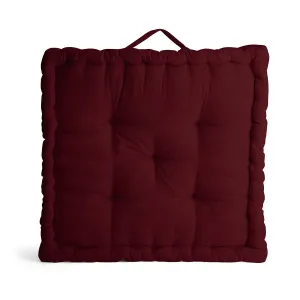 Encasa Homes Square Floor Cushions 40x40x8 cm - Rich Maroon - Solid Dyed Canvas with Micro-Fiber Filling Large Size for Seating Meditation Yoga Pooja Guests Living Room Bedroom