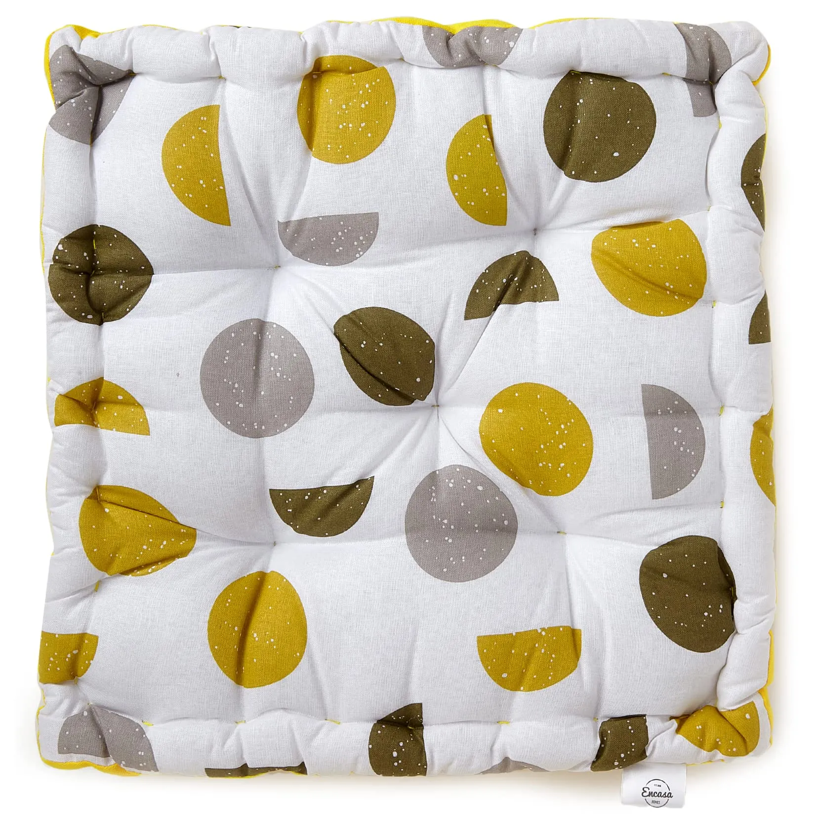 Encasa Homes Square Floor Cushions 40x40x8 cm - Yellow Moon | Printed Cotton Fabric with Micro-Fiber Filling | Ideal Size for Seating | Meditation Yoga Pooja Guests Living Room Bedroom