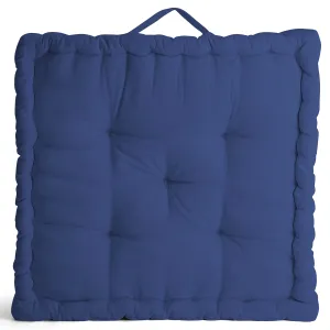 Encasa XO Square Floor Cushions 60x60x10 cm - Cobalt - Solid Dyed Canvas with Micro-Fiber Filling Large Size for Seating Meditation Yoga Pooja Guests Living Room Bedroom