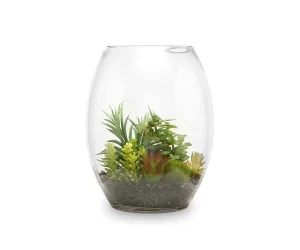 Faux Succulent Variety in Glass Bowl Terrarium