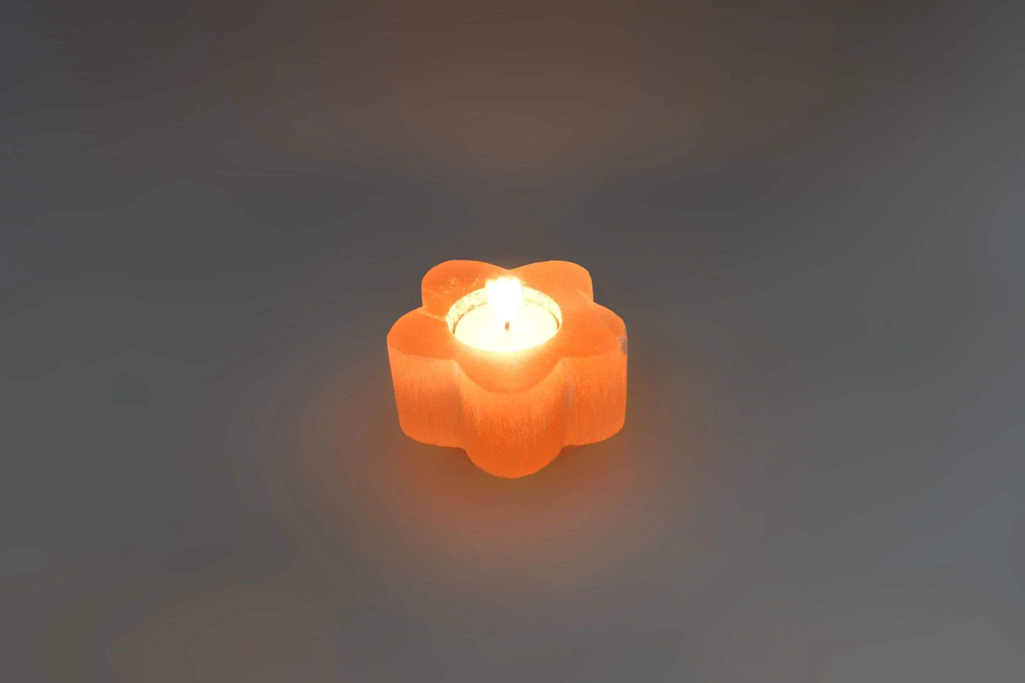 Flower Orange Selenite Candle Holder