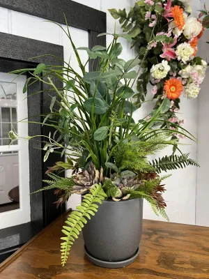 Foliage & Succulents in Gray Pot