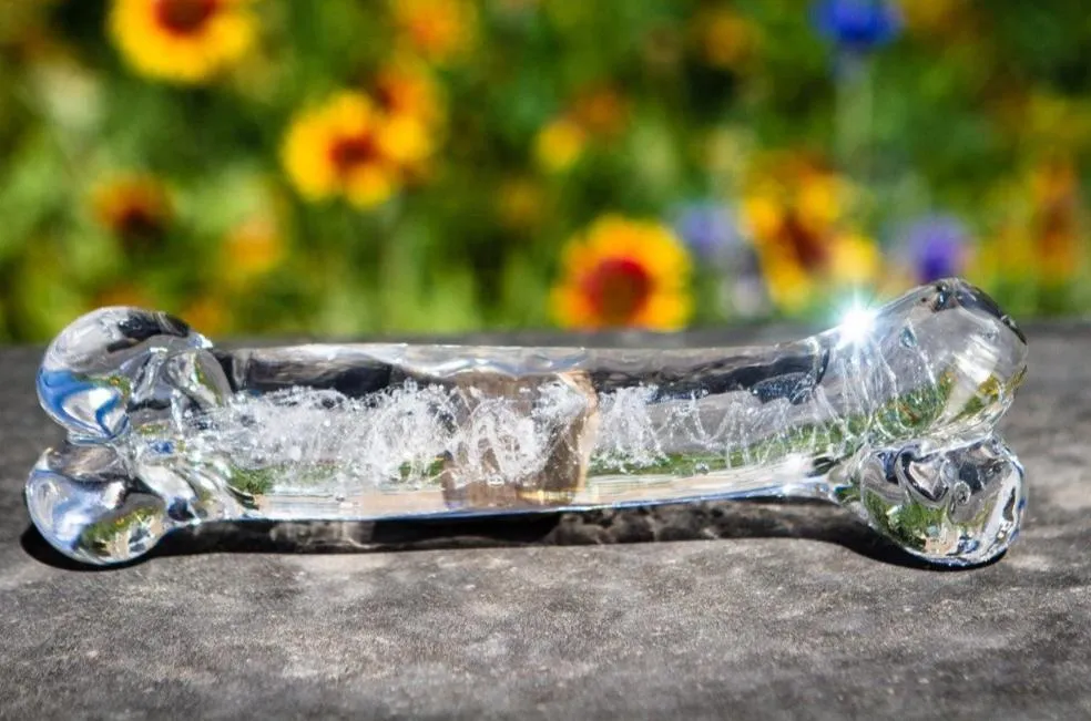 Glass Dog Bone with Cremation Ashes