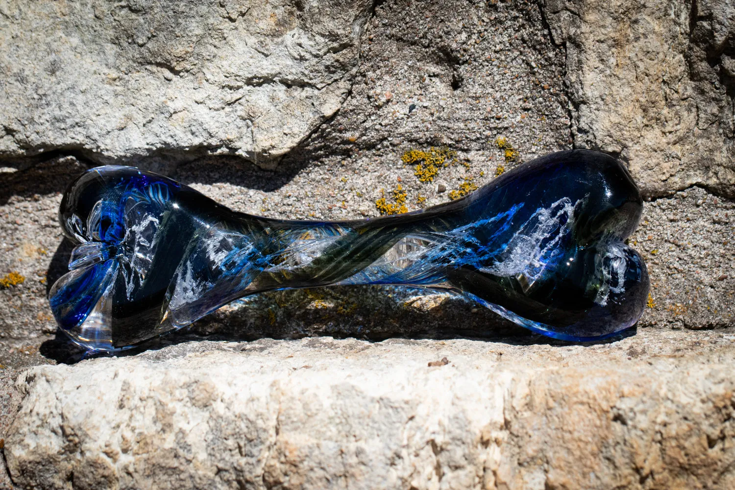 Glass Dog Bone with Cremation Ashes