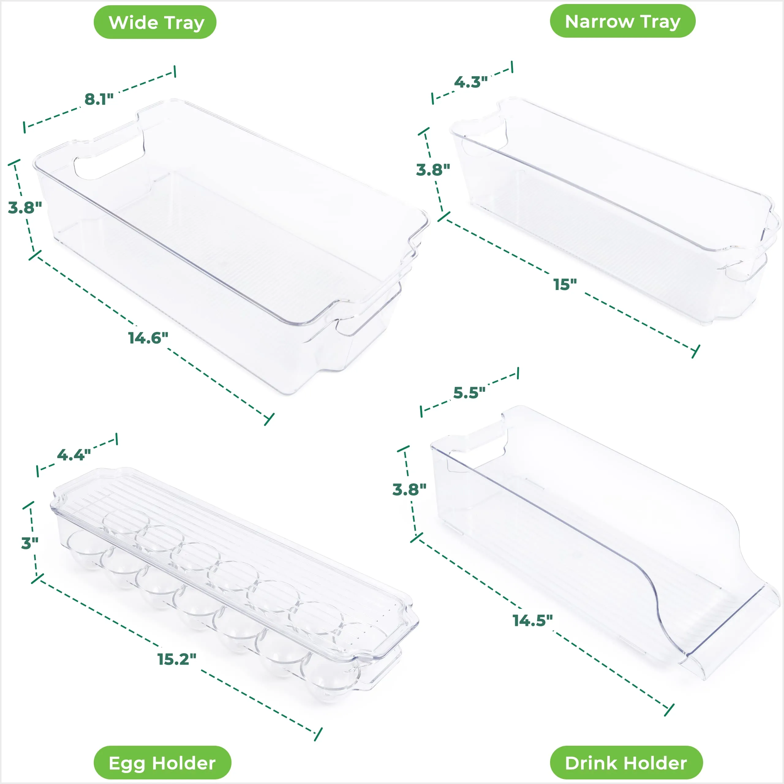 Greenco Refrigerator Organizers and Storage - Clear Fridge Organizer Bins Set, Shatterproof Plastic with Easy-Grip Handles, Stackable Kitchen Organization Solution for Home and RV - Set of 6