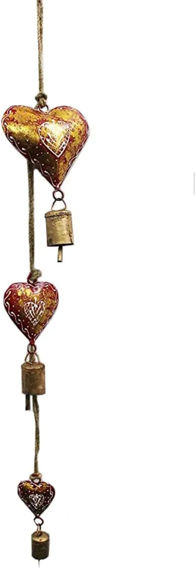 Heart Decor, Boho Hanging Galvanized Metal Heart Wall Décor for Rustic Farmhouse and Patio Décor Length 65 cm ,set of 5 pieces