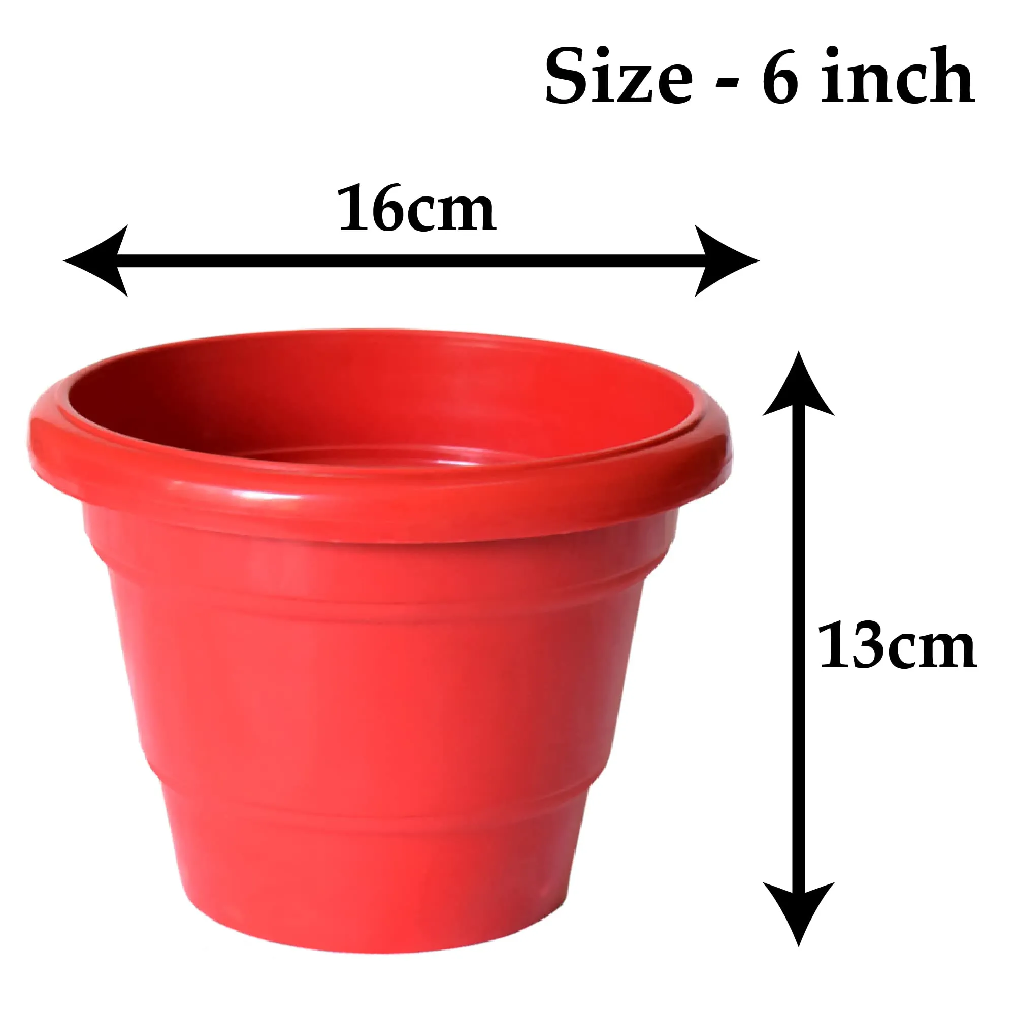 Heart Home Solid 2 Layered Plastic Flower Pot|Gamla for Home Decor,Nursery,Balcony,Garden,6"x5",Pack of 8 (Red)