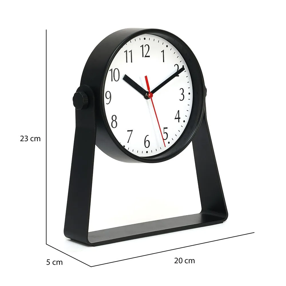 @home by Nilkamal Sleek Stand Antique Table Clock for Office Decoration, Gifting Table Decor | Black | 23 X 5 X 20 Cm