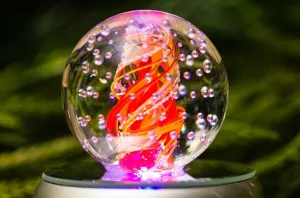 Illuminated Spiral Bubble Flame Paperweight with Infused Cremation Ashes