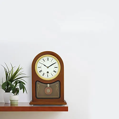 INDIANA CRAFT Vertical Wooden Case Analog Pendulum Roman Numbers Table Clock for Office Desk Study Room Home Decorations Gifts (Size: 23 x 8 x 33.5 CM | Weight: 1240 Gram | Colour: Brown)