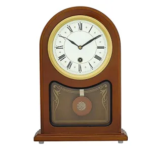 INDIANA CRAFT Vertical Wooden Case Analog Pendulum Roman Numbers Table Clock for Office Desk Study Room Home Decorations Gifts (Size: 23 x 8 x 33.5 CM | Weight: 1240 Gram | Colour: Brown)