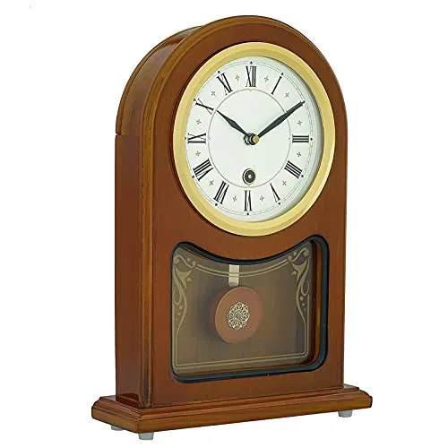 INDIANA CRAFT Vertical Wooden Case Analog Pendulum Roman Numbers Table Clock for Office Desk Study Room Home Decorations Gifts (Size: 23 x 8 x 33.5 CM | Weight: 1240 Gram | Colour: Brown)