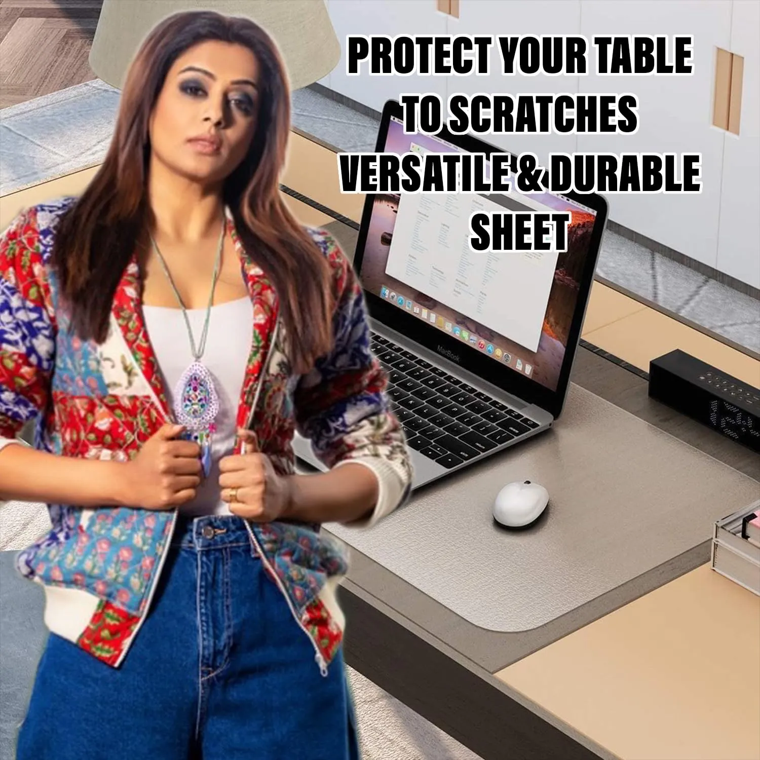 Kuber Industries Desk Sheet | PVC Waterproof Table Sheet | Desk Protector Mat | Office Desk Mat | Versatile Table Mat for Office | Kitchen Slabs | Pack of 2 | White