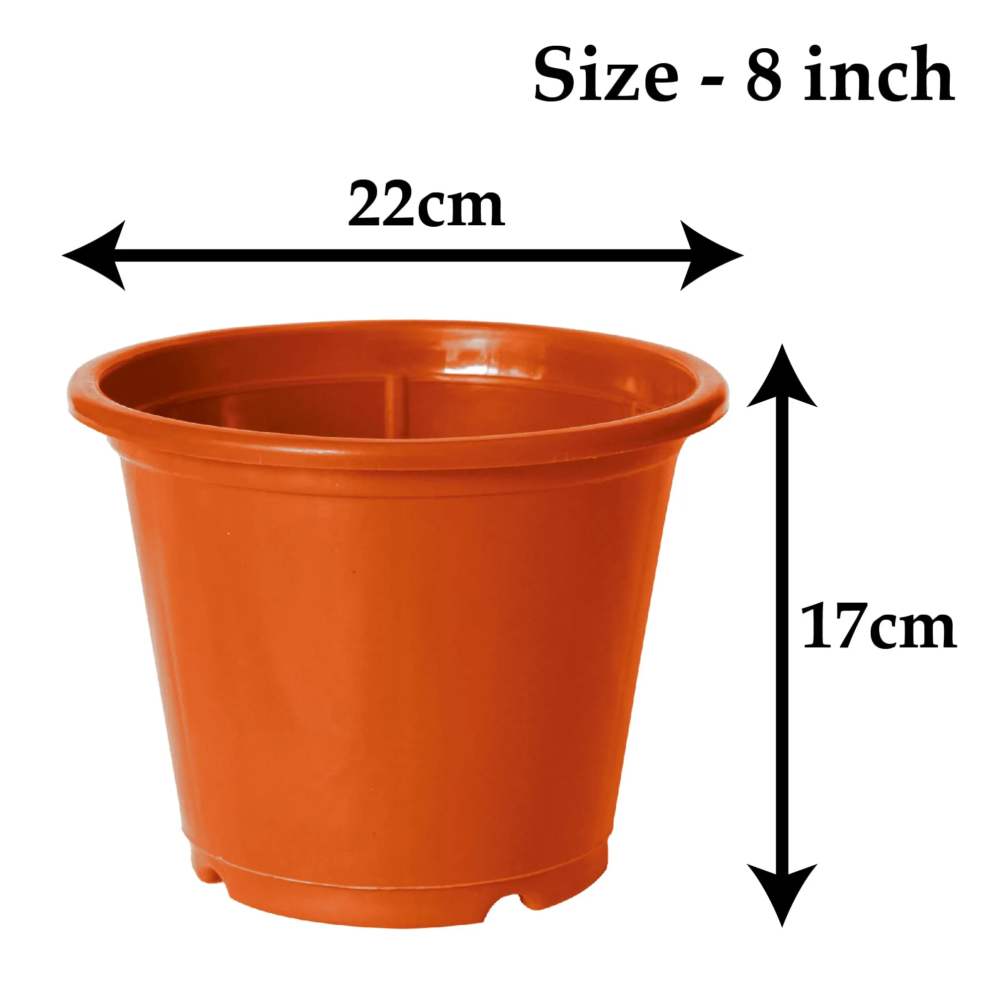 Kuber Industries Plastic Planters|Gamla|Flower Pots for Garden Nursery Home Décor,8"x6",Pack of 8 (Orange)