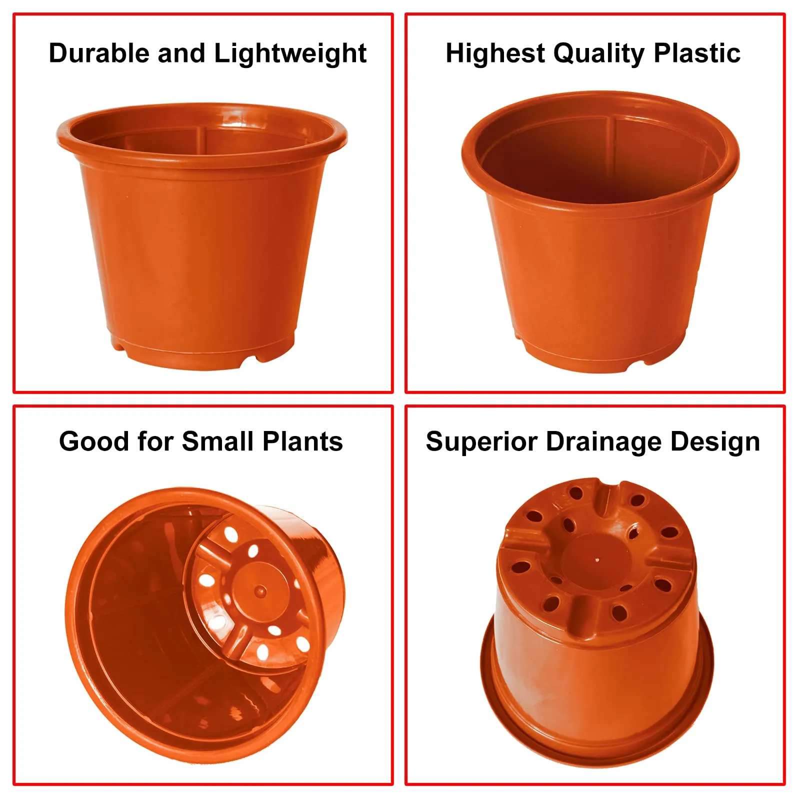 Kuber Industries Plastic Planters|Gamla|Flower Pots for Garden Nursery Home Décor,8"x6",Pack of 8 (Orange)