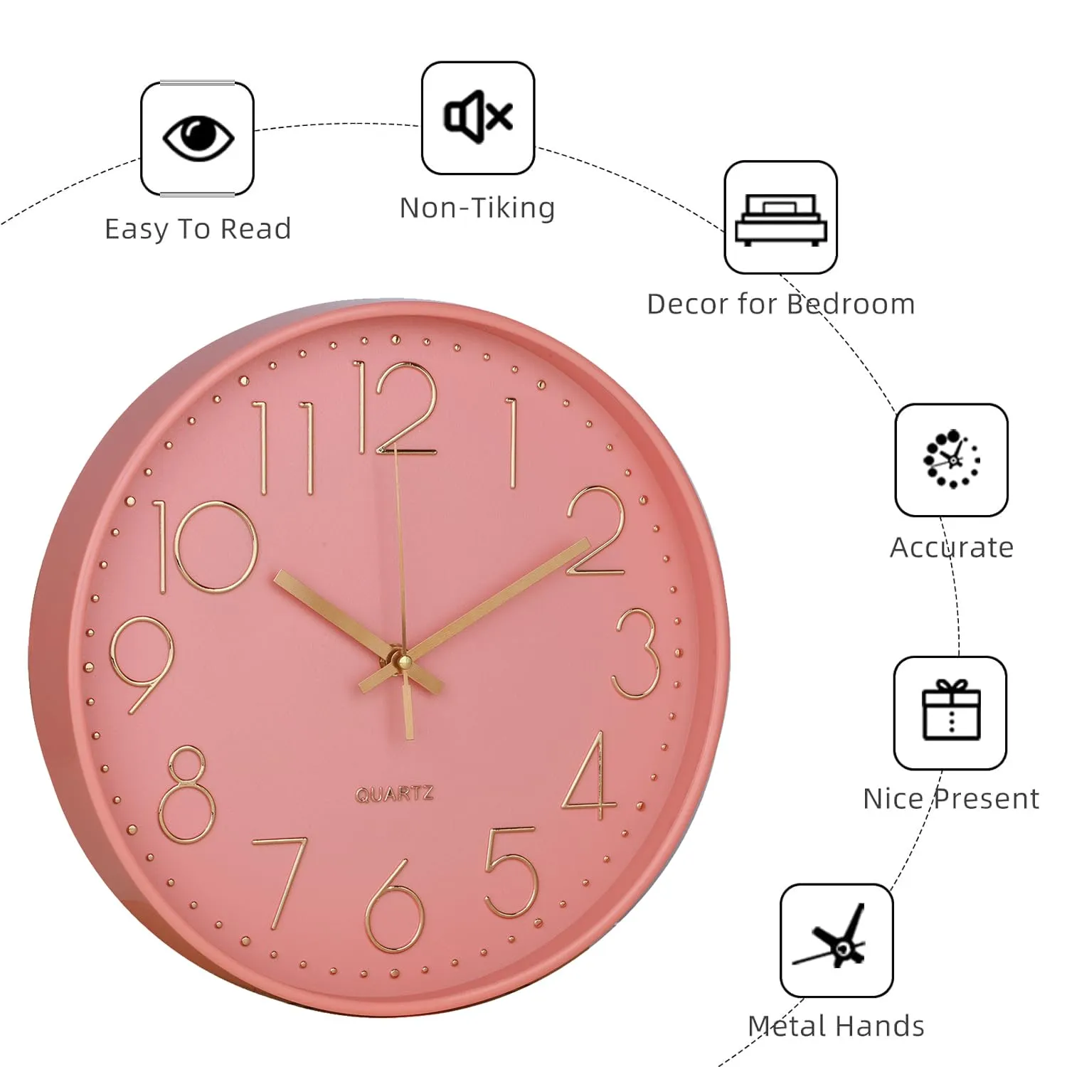 Kuber Industries Wall Clock | Fancy Watch Wall Clocks | Office Wall Clock | Clock for Living Room | Clock for Bedroom | Clock for Hall | Machinery-Quartz | 12 Inch | E-Light Powder Color