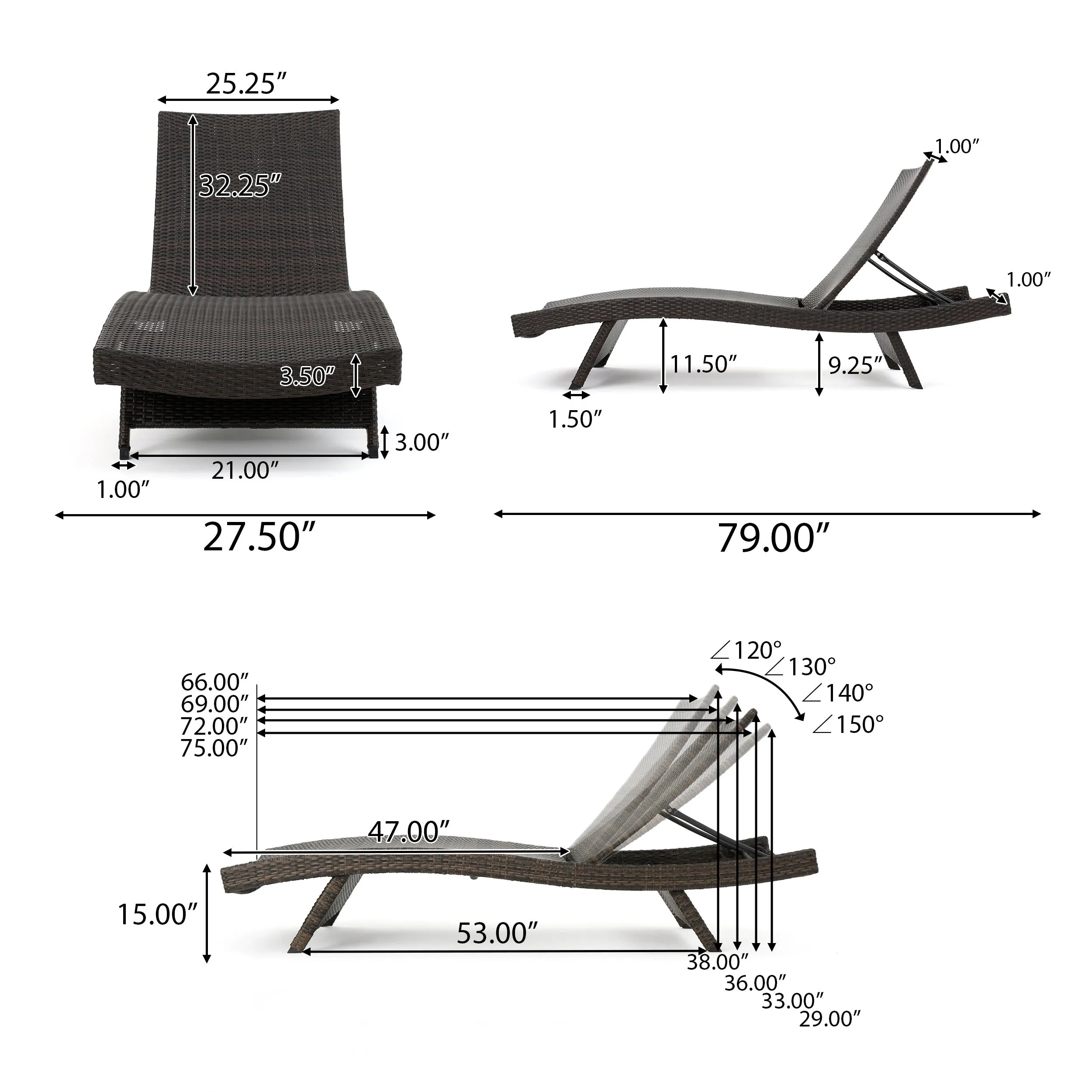 Lakeport Outdoor Adjustable Chaise Lounge Chairs w/ Cushions (set of 2)