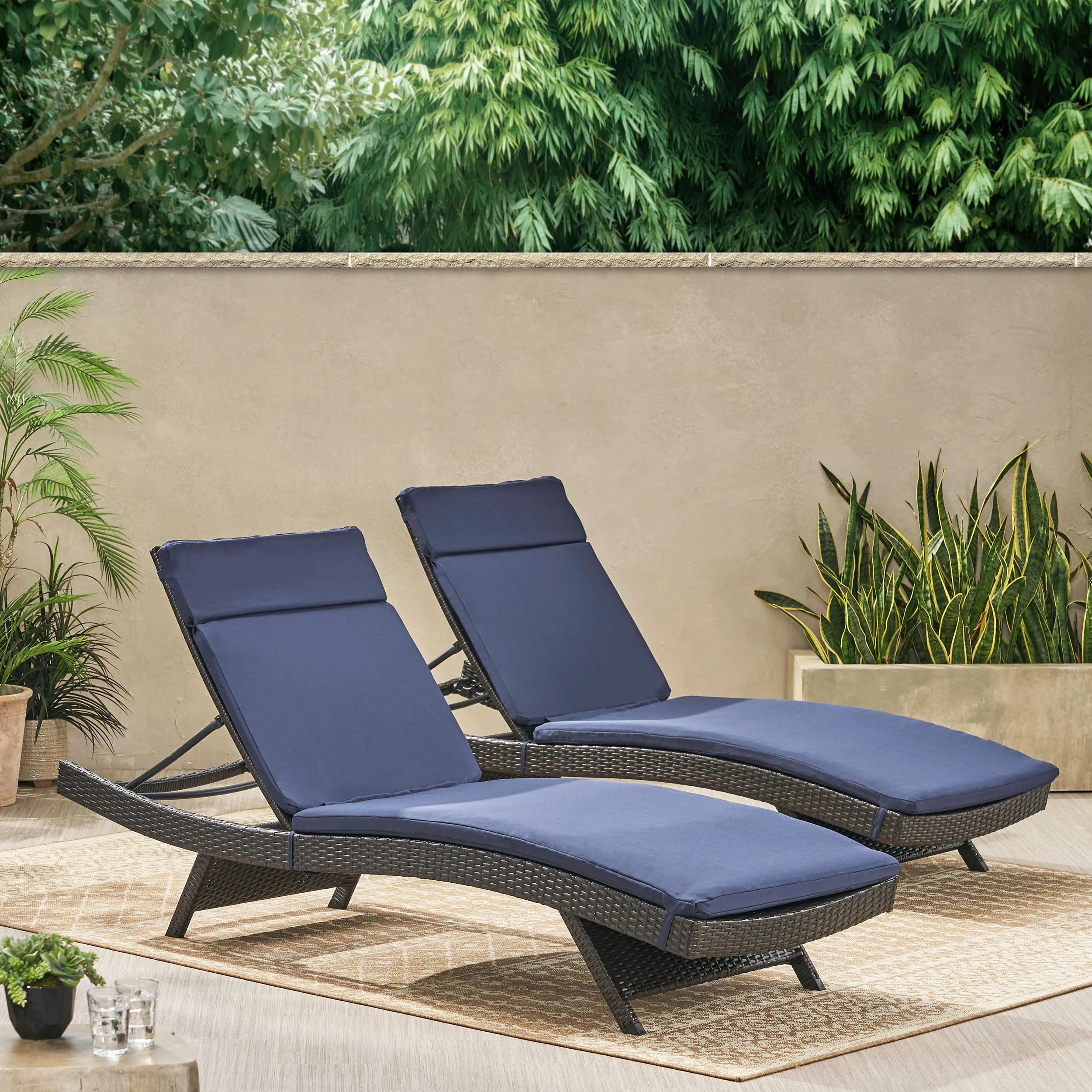 Lakeport Outdoor Adjustable Chaise Lounge Chairs w/ Cushions (set of 2)