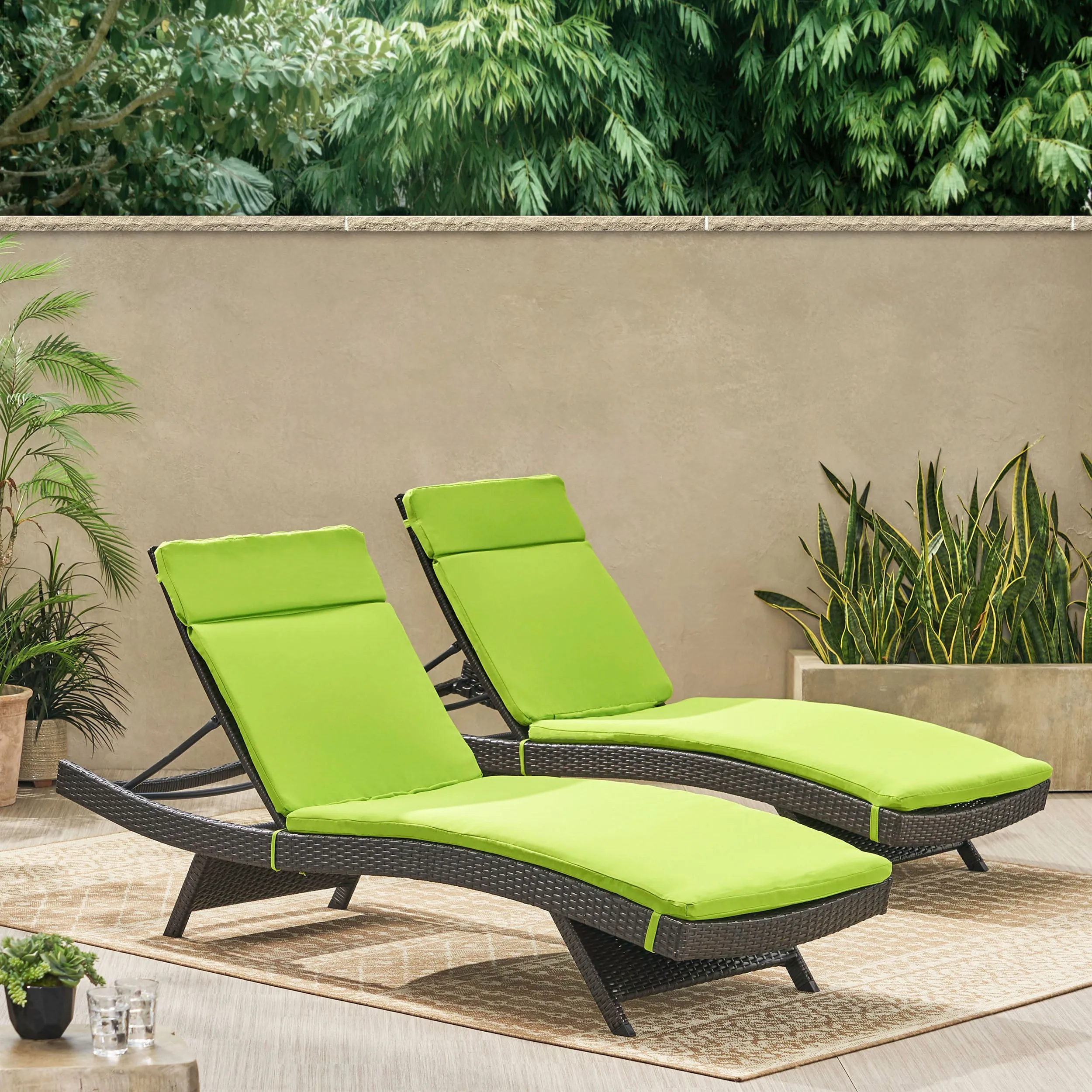 Lakeport Outdoor Adjustable Chaise Lounge Chairs w/ Cushions (set of 2)