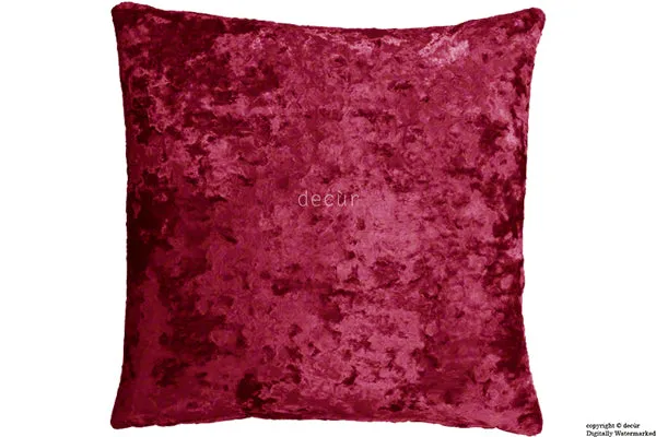 London Crushed Velvet Cushion - Carmine