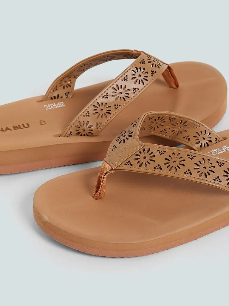 LUNA BLU Laser Cut Tan-Colored Soft Footbed Flip Flop