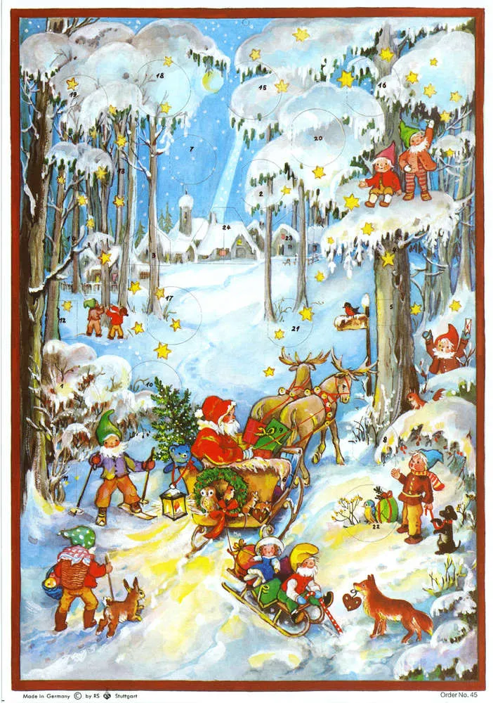 Medium Traditional German Advent Calendars - Old World Scenes with Santa