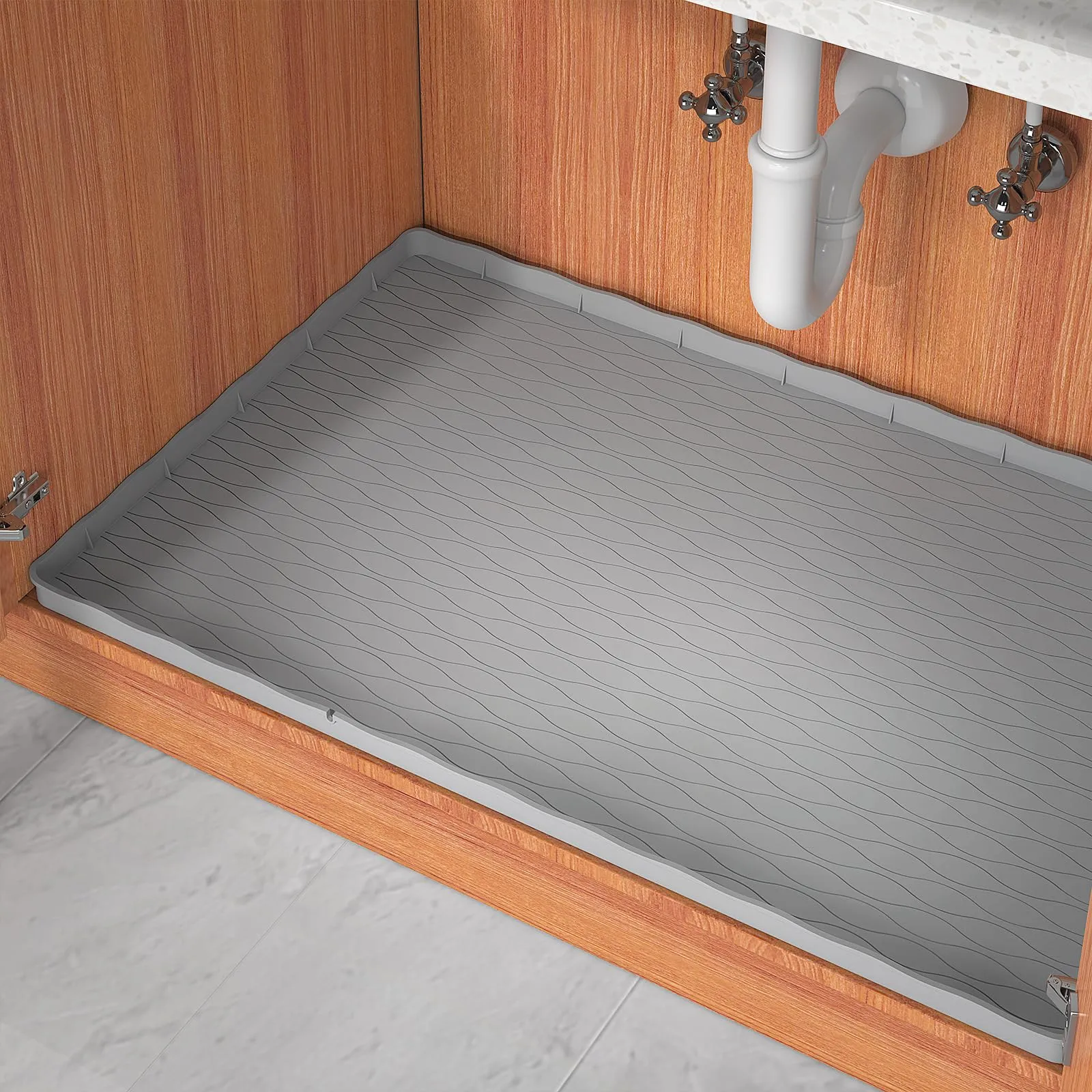 MHHA Under Sink Mat for Kitchen Waterproof, 34"×22“ Silicone Bathroom Sink Mat, Under Sink Liner Drip Tray and Protectors for Bottom of kitchen Sink, Fits 36" Stand Cabinets (Grey)