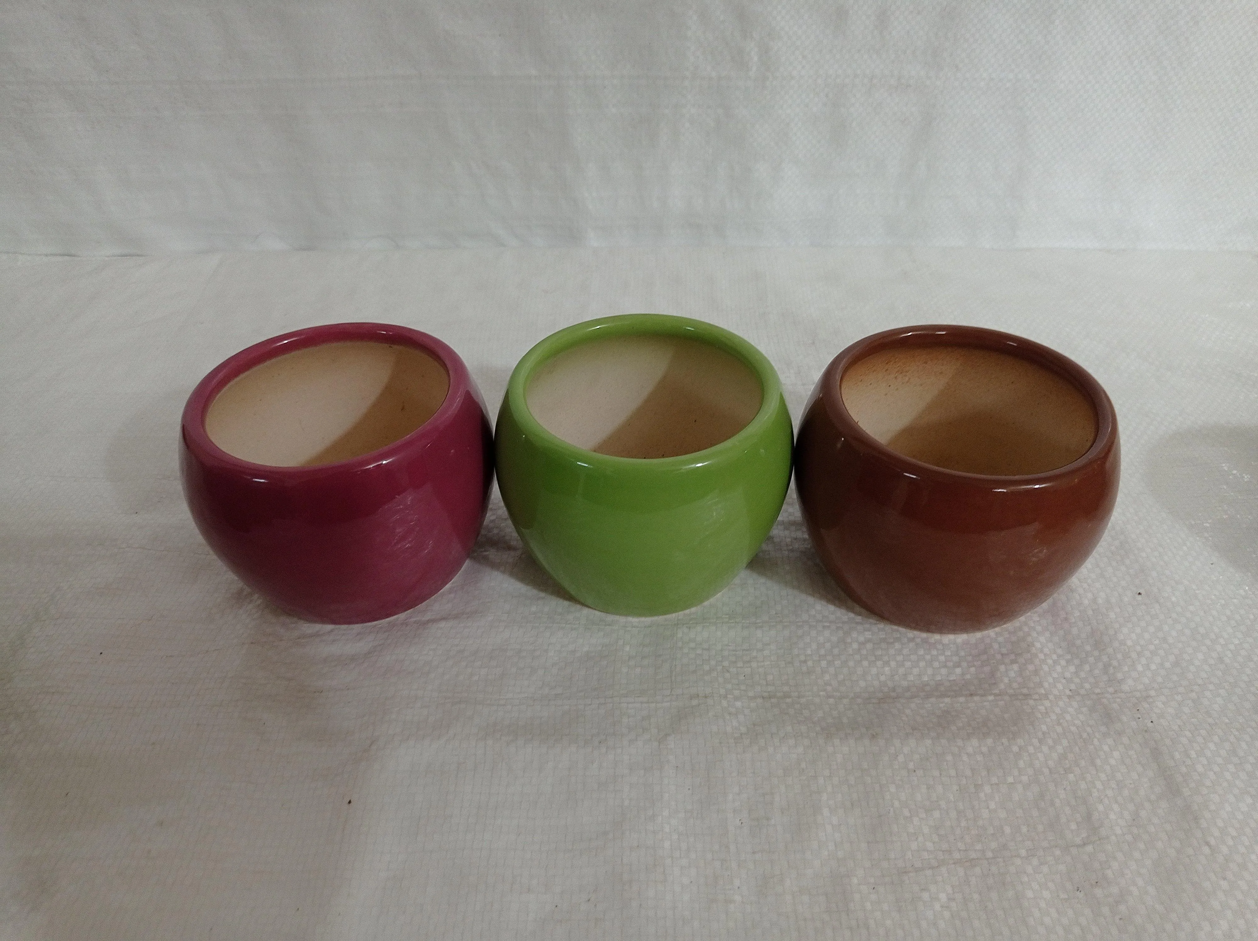 Modern Bowl Ceramic Pot Set | Set of 3 | Brown, Green & Wine Colors