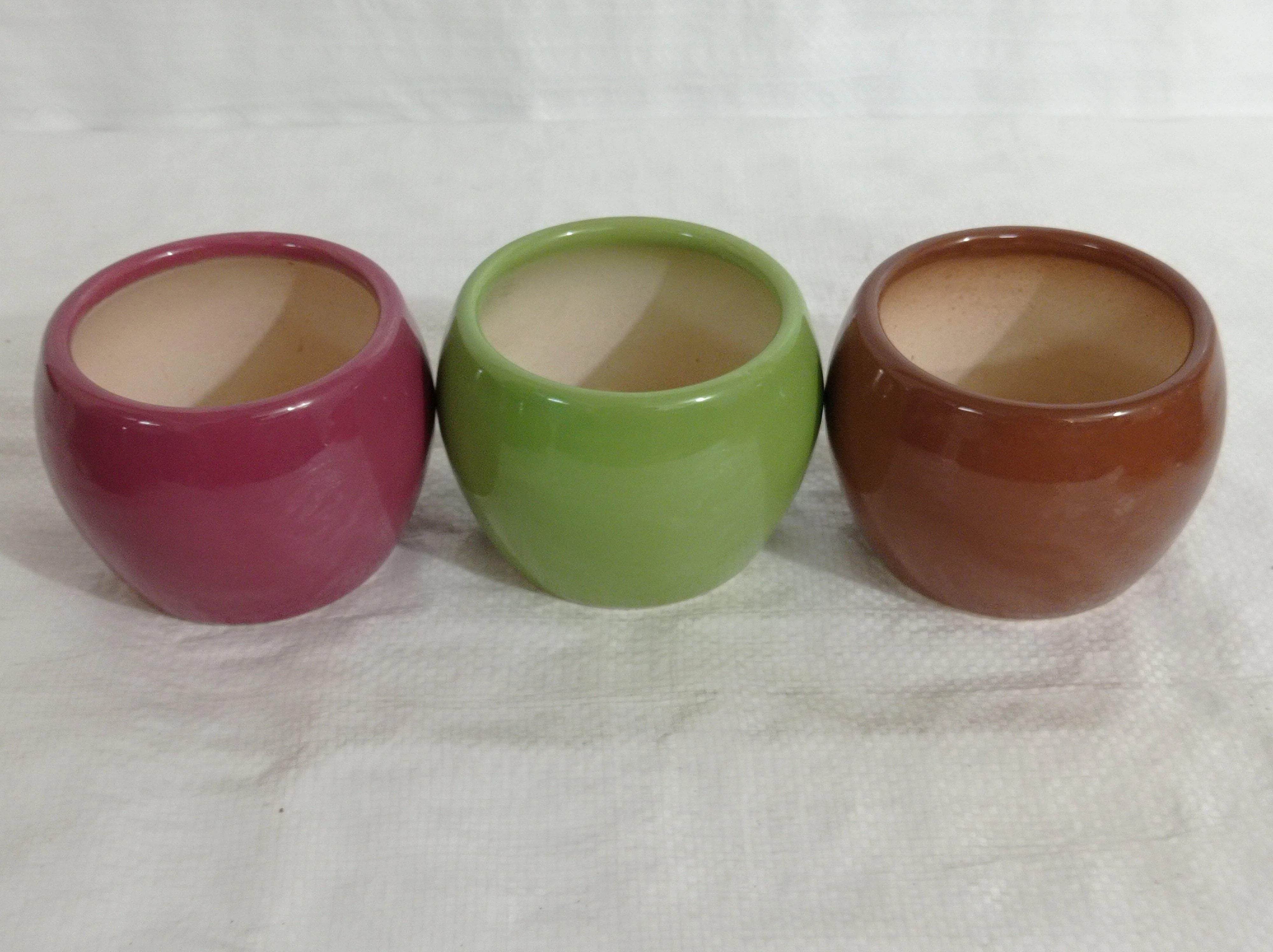 Modern Bowl Ceramic Pot Set | Set of 3 | Brown, Green & Wine Colors