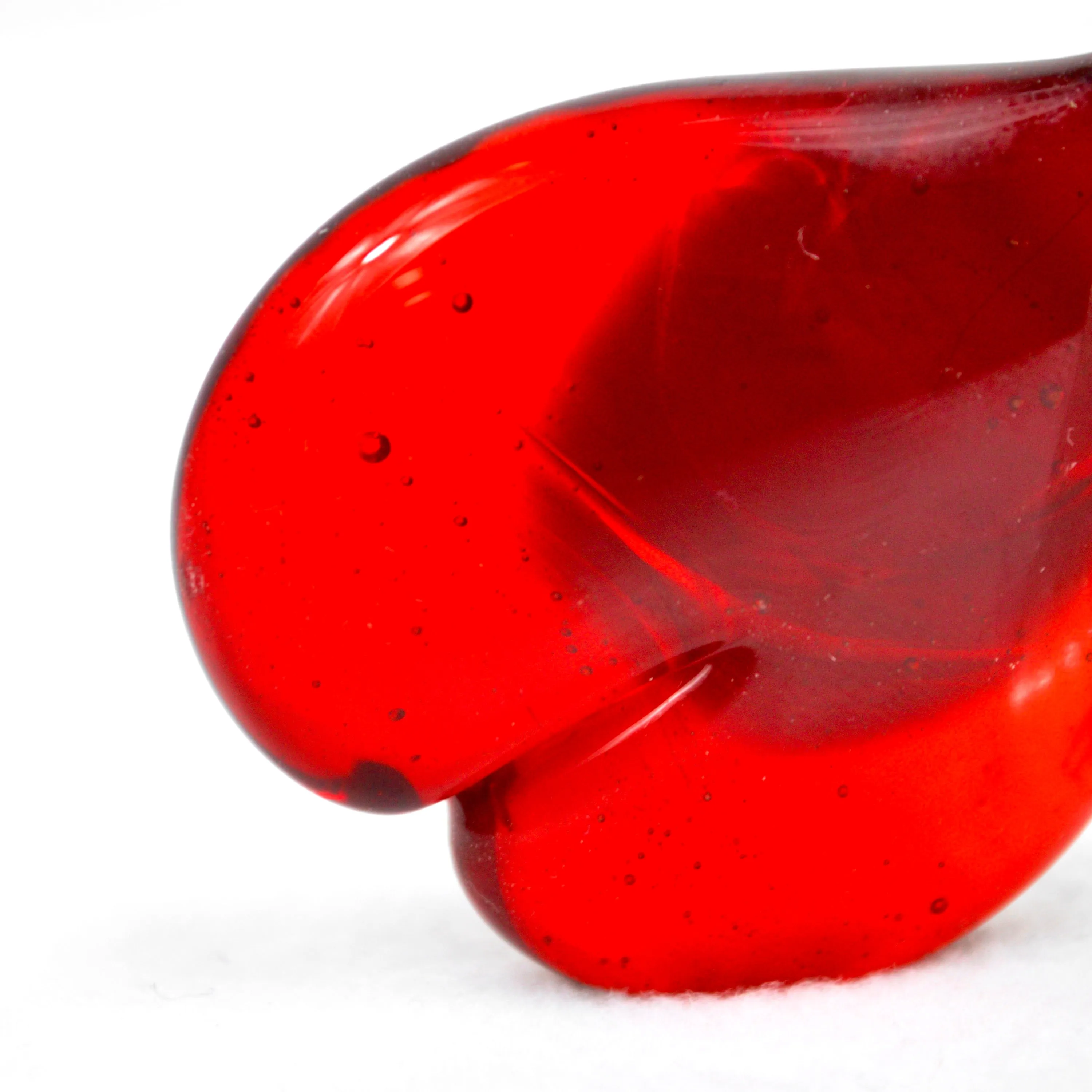 Murano Glass Red Heart Sculpture, Figurine, Paperweight on cube shaped base