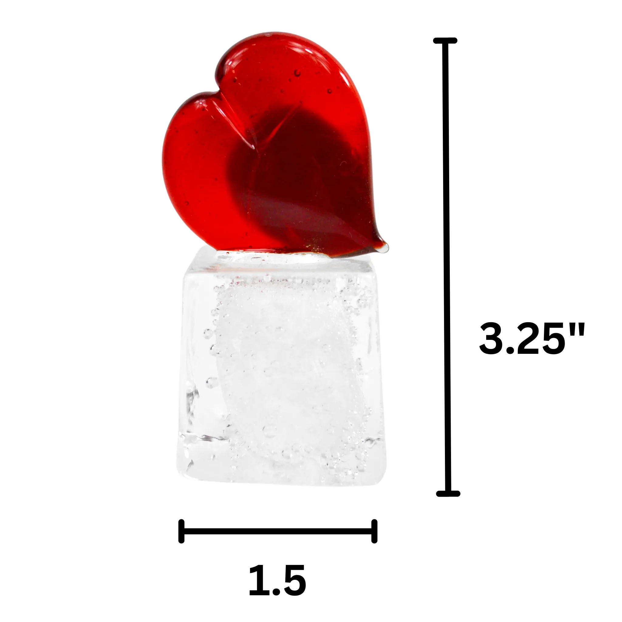 Murano Glass Red Heart Sculpture, Figurine, Paperweight on cube shaped base