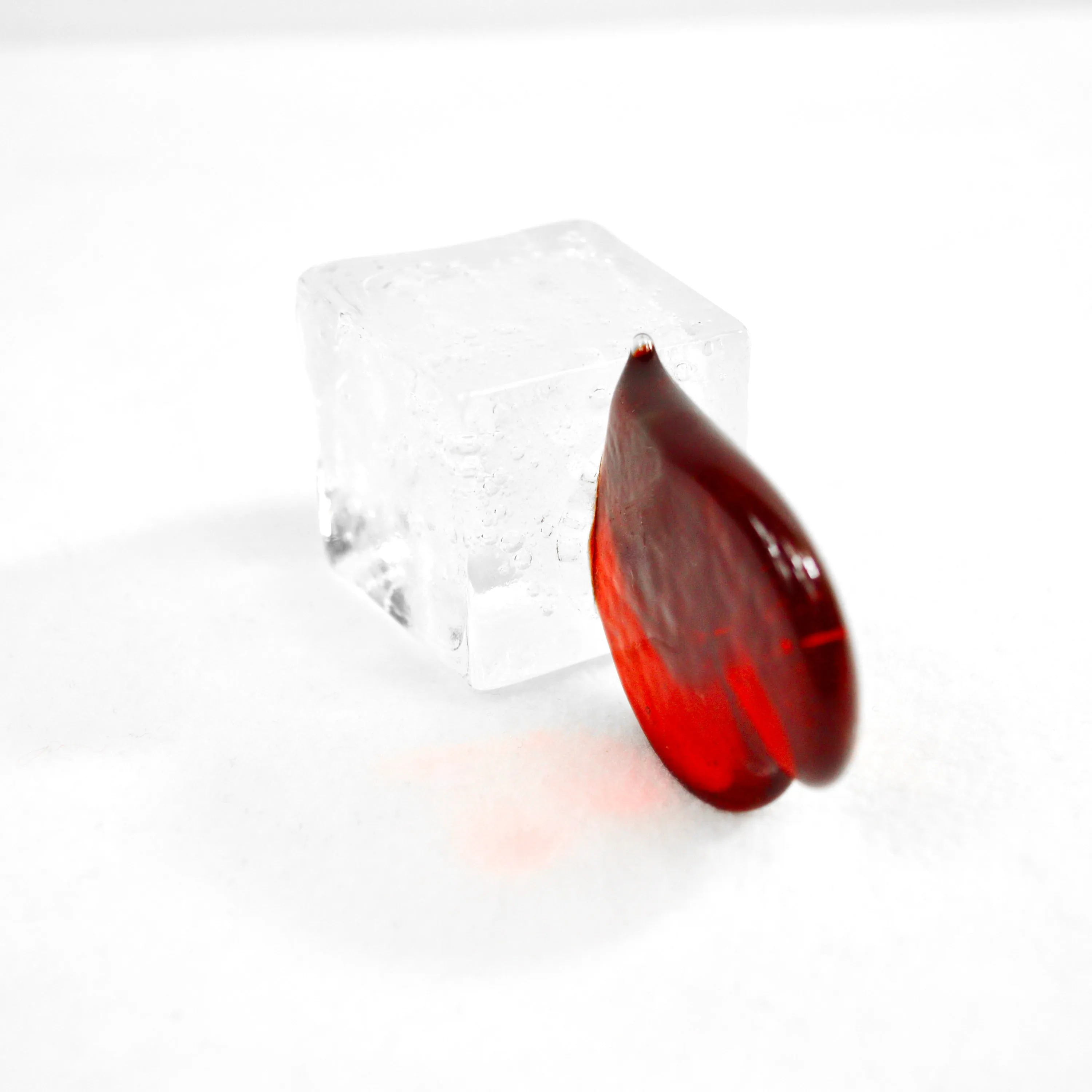 Murano Glass Red Heart Sculpture, Figurine, Paperweight on cube shaped base