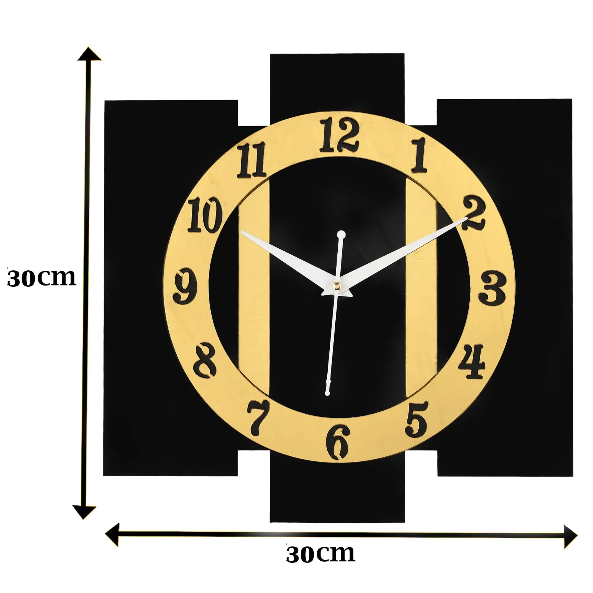 Nozvera Wall Clock for Home Modern Handmade Stylish Silent Wooden Wall Clock for Living Room Bedroom Kitchen Office (Silent Non-Ticking Mechanism, 30cm x 30cm, Black Gold)