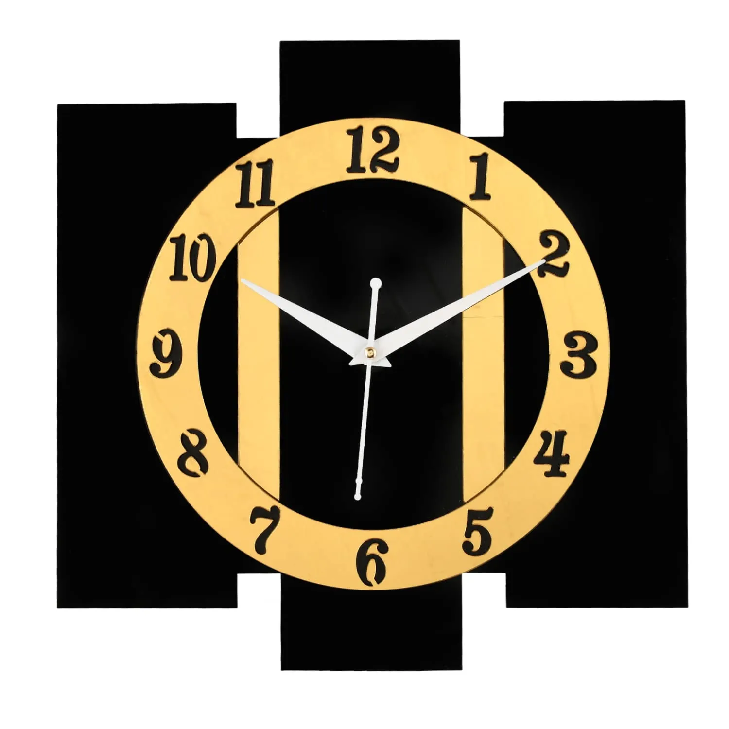 Nozvera Wall Clock for Home Modern Handmade Stylish Silent Wooden Wall Clock for Living Room Bedroom Kitchen Office (Silent Non-Ticking Mechanism, 30cm x 30cm, Black Gold)