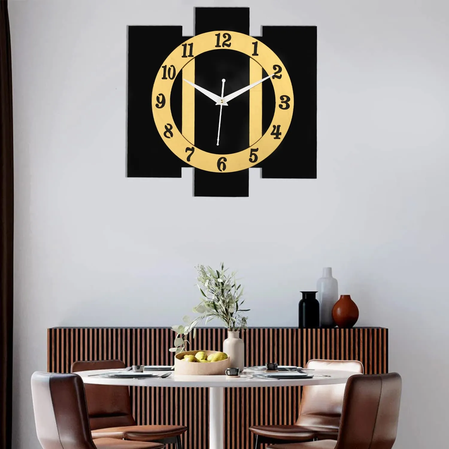 Nozvera Wall Clock for Home Modern Handmade Stylish Silent Wooden Wall Clock for Living Room Bedroom Kitchen Office (Silent Non-Ticking Mechanism, 30cm x 30cm, Black Gold)