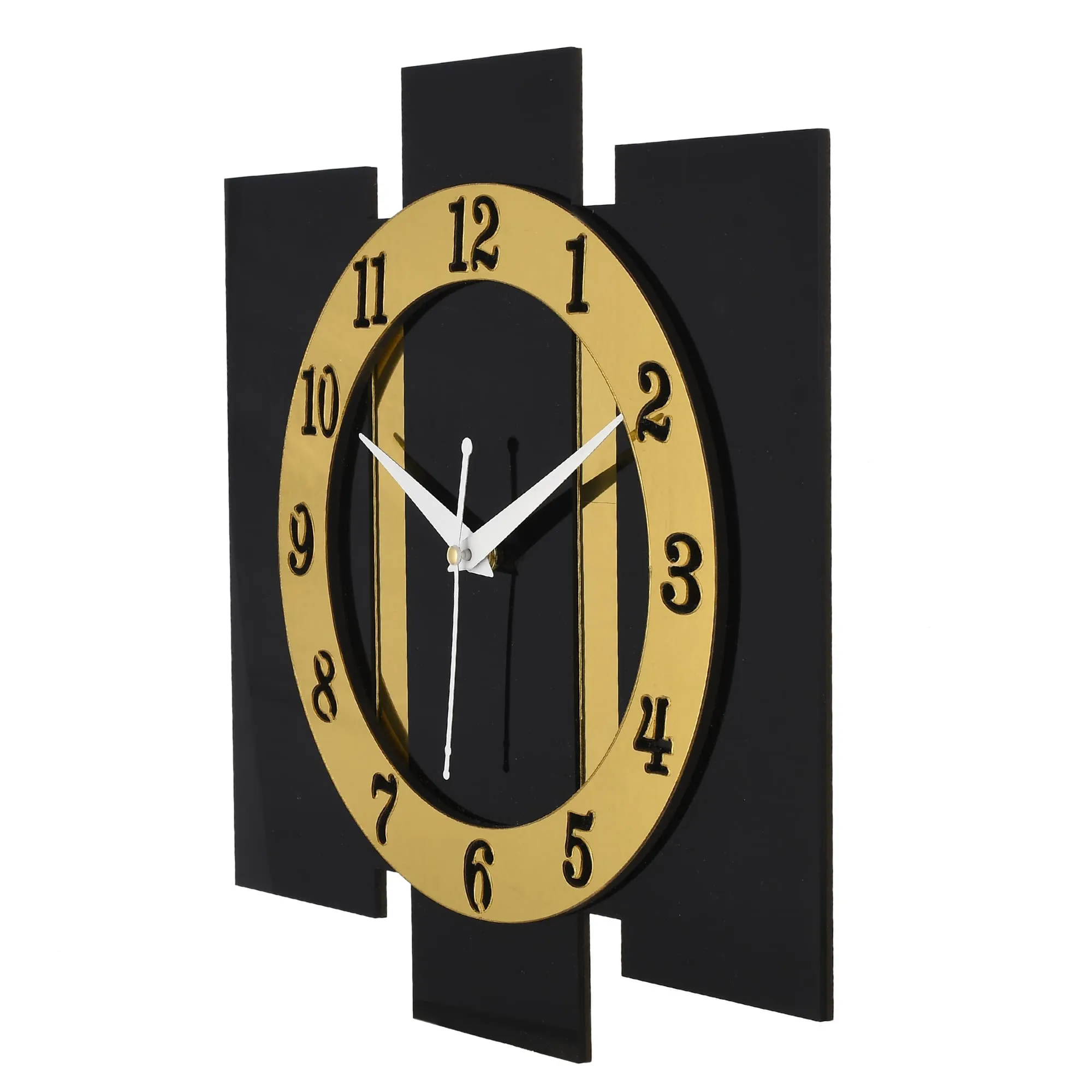 Nozvera Wall Clock for Home Modern Handmade Stylish Silent Wooden Wall Clock for Living Room Bedroom Kitchen Office (Silent Non-Ticking Mechanism, 30cm x 30cm, Black Gold)