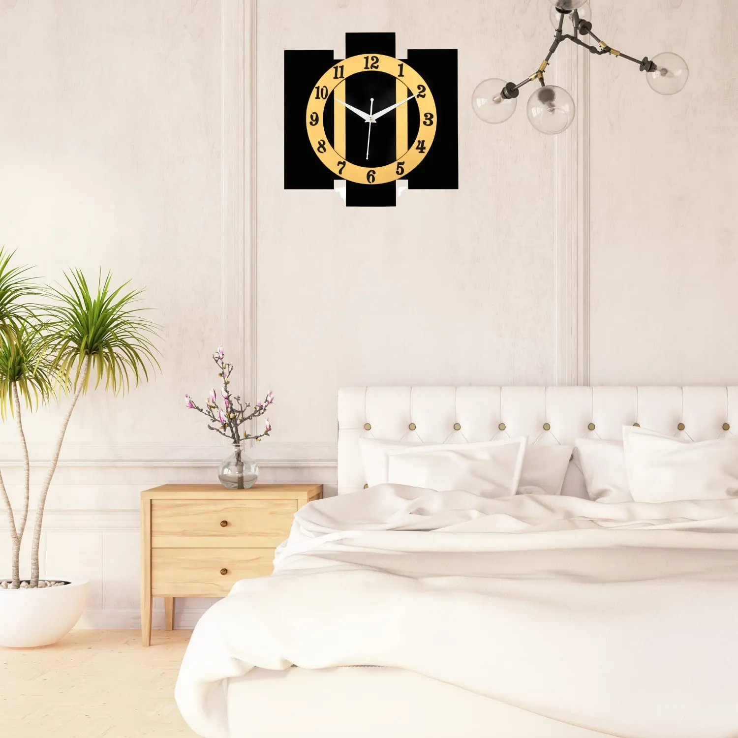 Nozvera Wall Clock for Home Modern Handmade Stylish Silent Wooden Wall Clock for Living Room Bedroom Kitchen Office (Silent Non-Ticking Mechanism, 30cm x 30cm, Black Gold)