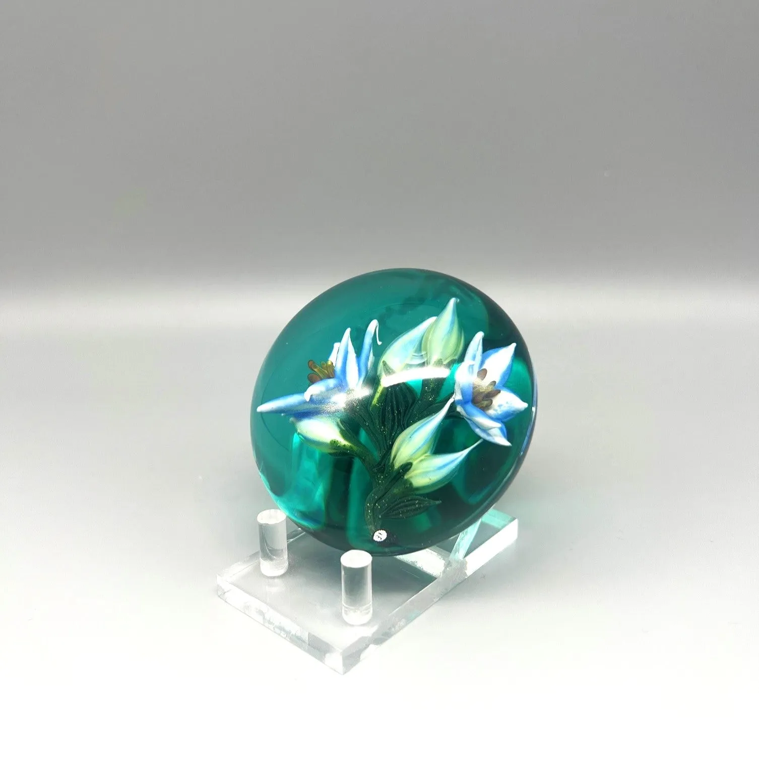 Ocean Lilies on Jade Paperweight by William Manson