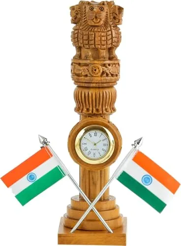 PAUL SONS Hospitality Wooden Sculpture - 8 Inches | Wooden Ashoka Stambh Desk Ashoka Pillar Ideal for Table Office & Home Decor Showpiece (Pack of 1Pc)