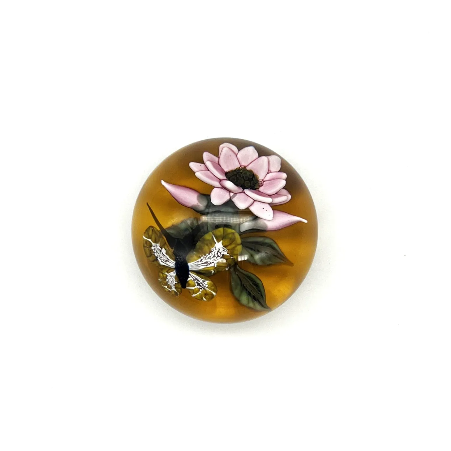 Pink Dahlia Butterfly Mini Paperweight by William Manson