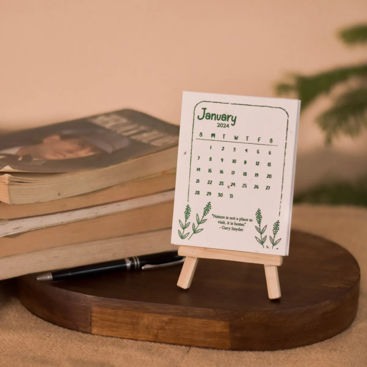 Plantable Seed Paper Calendar 2024 with Wooden Easel Stand